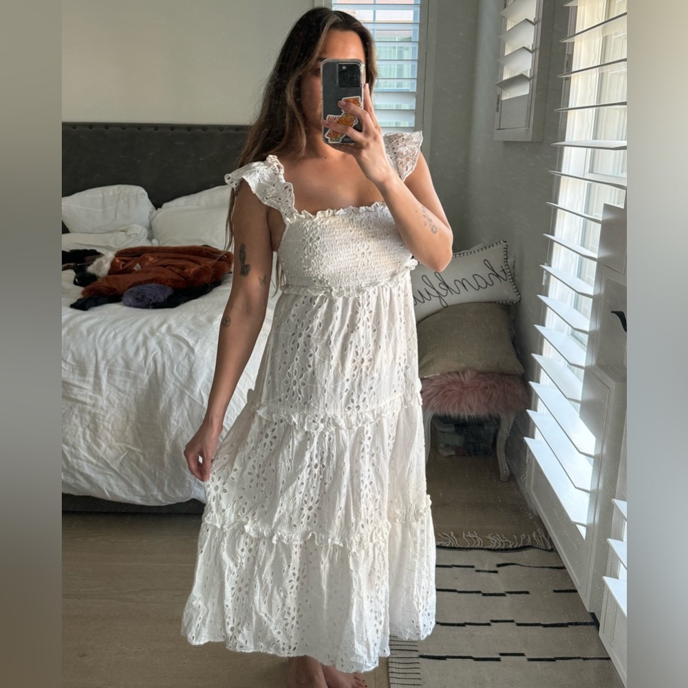 Cleobella White Eyelet Summer Maxi Dress Small